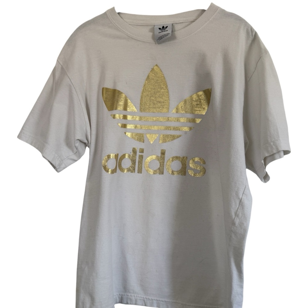 Adidas Youth XL White and Gold Adidas Trefoil Logo T-Shirt